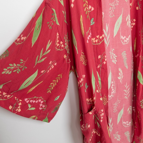 Uncommon Goods Floral Kimono Duster Open‎ Front Lightweight Red M/L - Picture 7 of 11